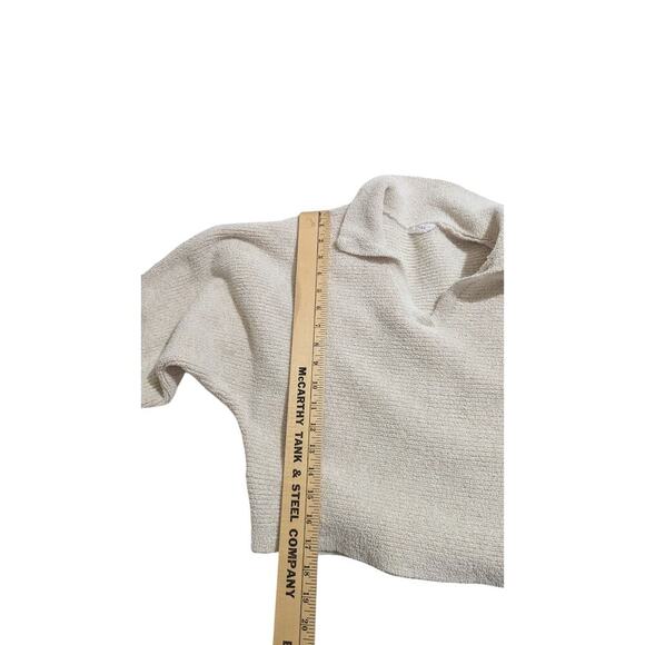 Storia Cropped Knit Ribbed Collared Sweater Cream Size Medium S - Picture 2 of 6